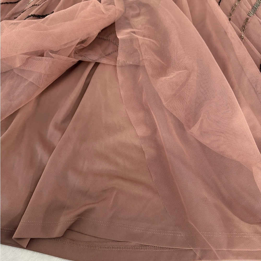 New Venus Dusty Rose Colored One Shoulder Intricate Beading Sheer Evening Gown 2 - Picture 5 of 10